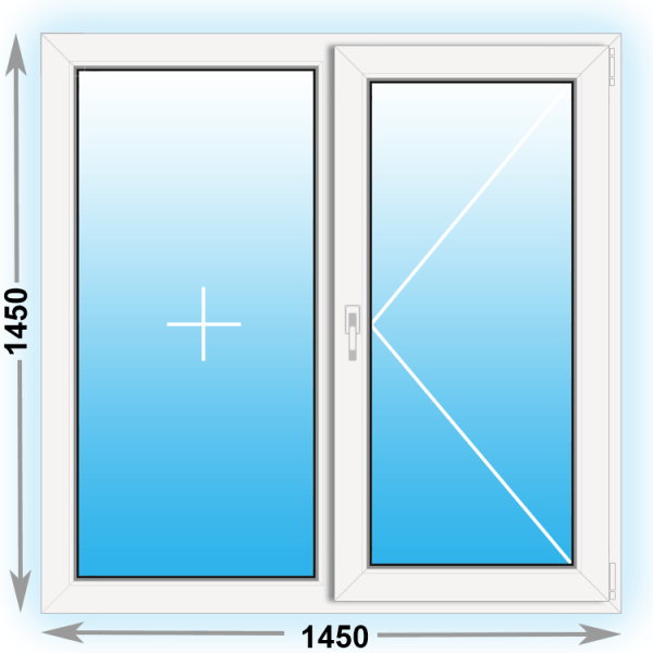 Готовое пластиковое окно Kbe двухстворчатое 1450x1450 (ширина Х высота)  (1450Х1450)