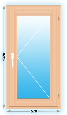 Готовое деревянное окно одностворчатое 570x1320 (ширина Х высота)  (570Х1320)