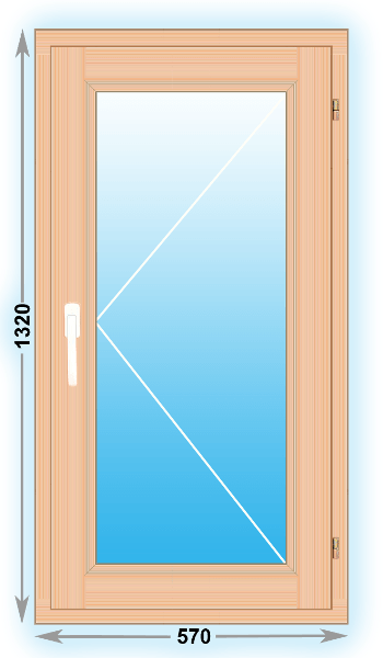 Готовое деревянное окно одностворчатое 570x1320 (ширина Х высота)  (570Х1320)