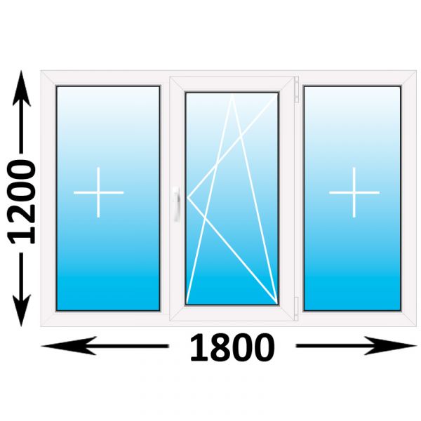 Готовое пластиковое окно Novotex трехстворчатое 1800x1200 (ширина Х высота)  (1800Х1200)
