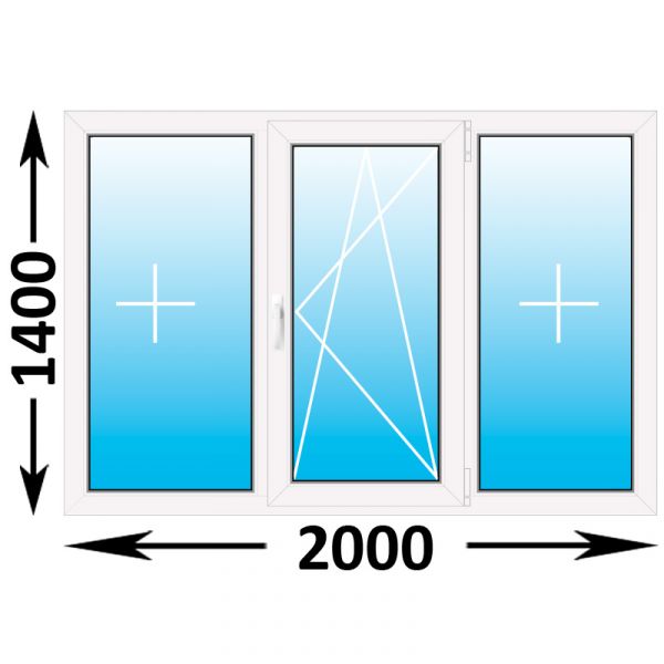 Готовое пластиковое окно Novotex трехстворчатое 2000x1300 (ширина Х высота)  (2000Х1300)